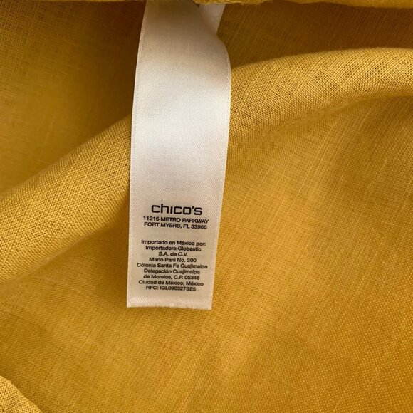 Chico’s 100% Linen 1/4 Button Front Tunic Shirt Top Yellow Size 12 Popover - Picture 9 of 11